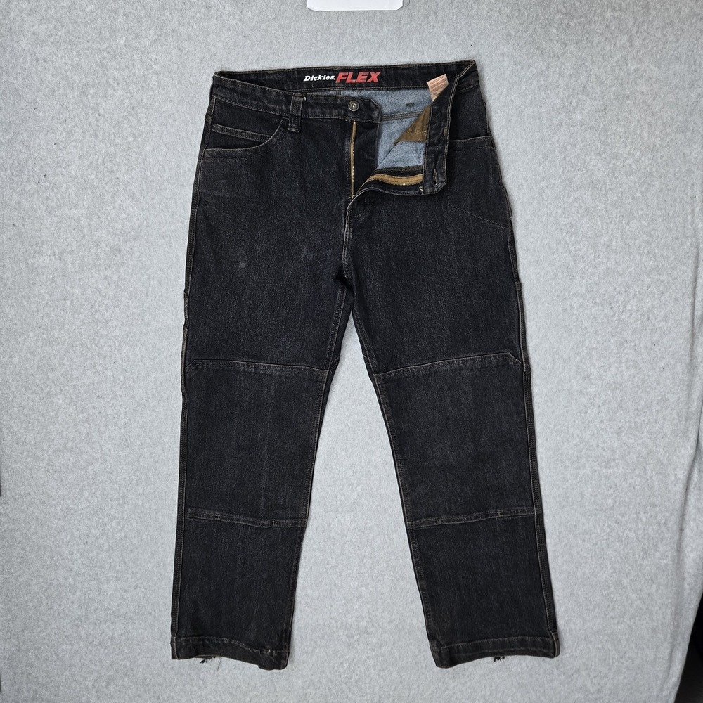 Dickies Men Jeans 34X30 Black Denim Cargo Double Knee Baggy Y2K Workwear READ